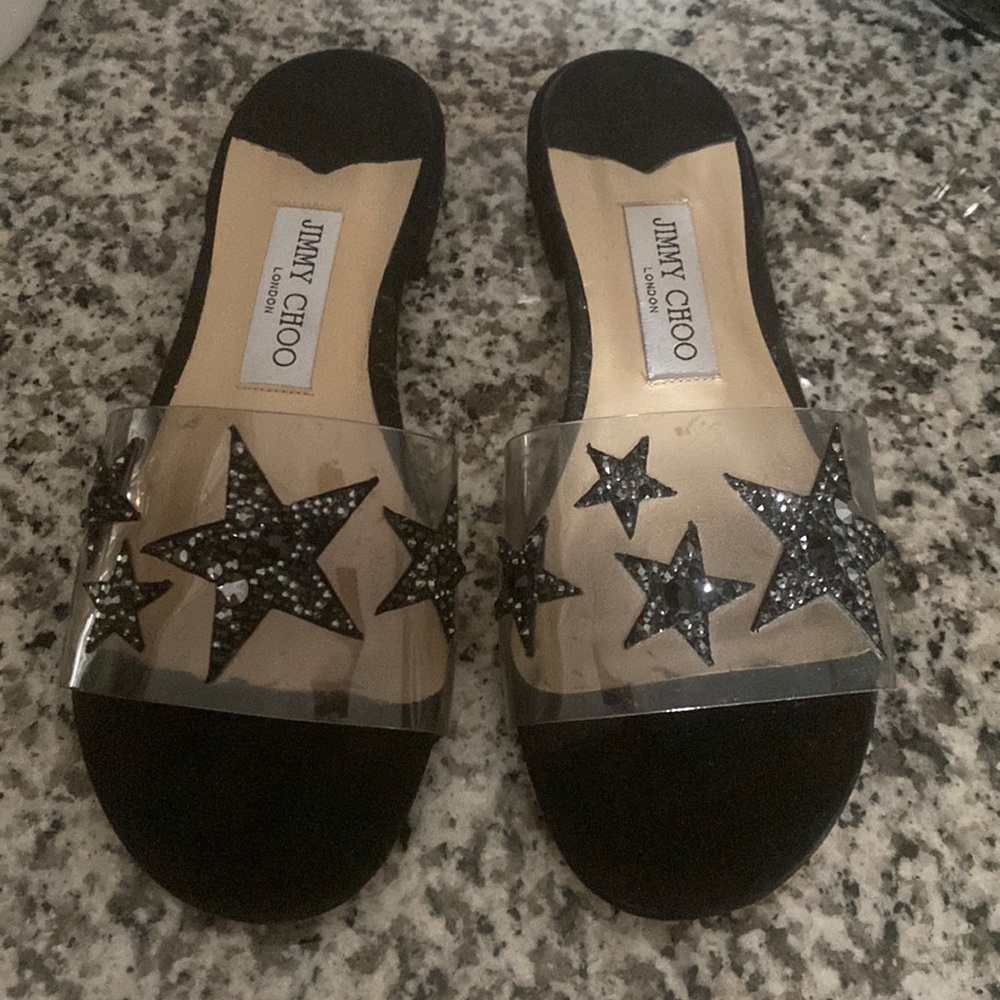 PVC studded and black suede jimmy choo sandals size 8